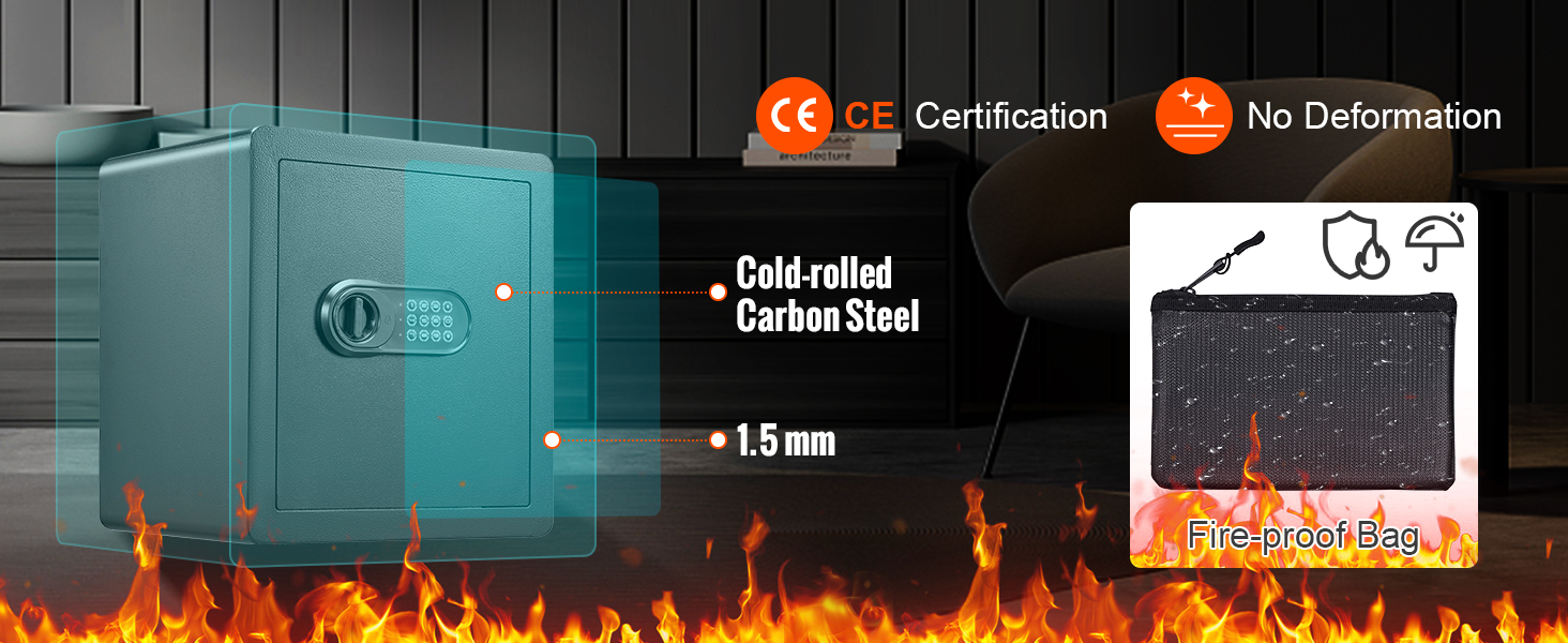 VEVOR namuose saugus su 1,5 mm šaltojo valcavimo anglinio plieno, ugnis-įrodymas krepšys, ce sertifikavimą, ir jokios deformacijos.