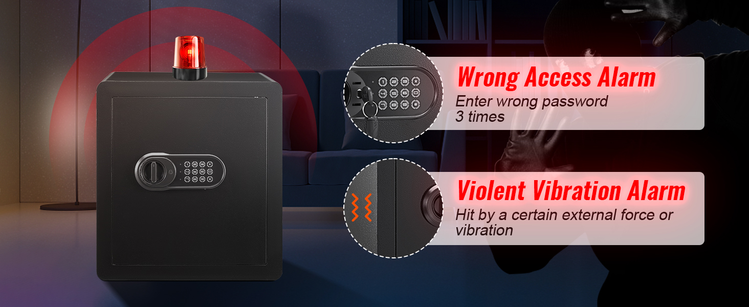 VEVOR namuose saugus su neteisingą prieigos ir smurtinio vibracijos signalus, atskleis saugumo funkcijas.