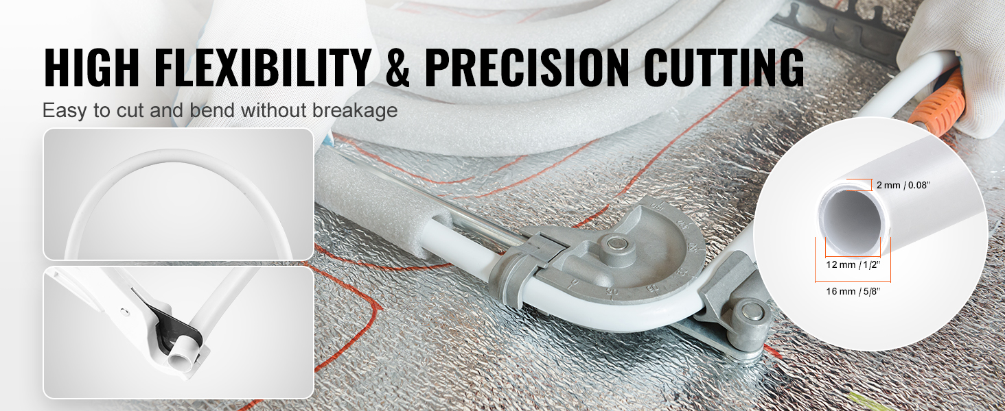 high flexibility and precision cutting of VEVOR pex-al-pex tubing, easy to cut and bend without breakage.
