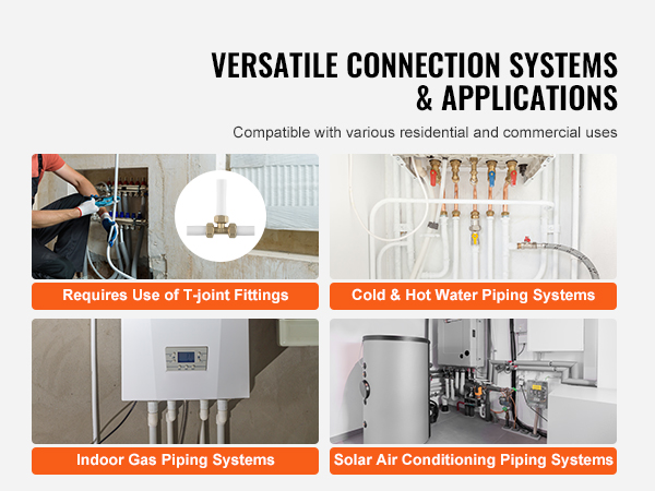 versatile connection systems and applications for VEVOR pex-al-pex tubing in residential and commercial use.