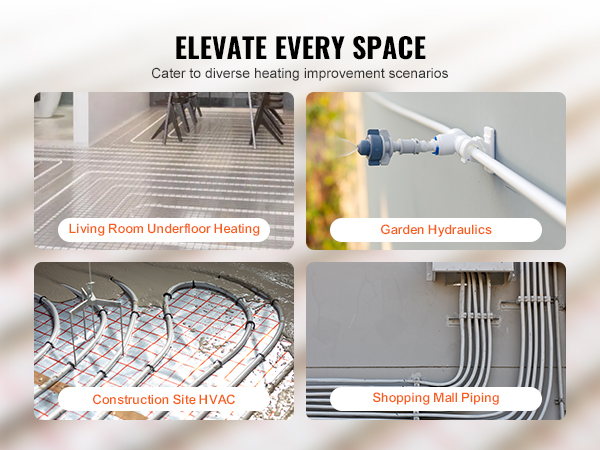 VEVOR pex-al-pex tubing for living room heating, garden hydraulics, construction hvac, and mall piping.