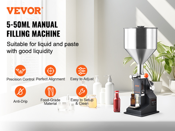 VEVOR manual paste liquid filling machine for 5-50ml, ideal for precision and easy setup in a clean space.