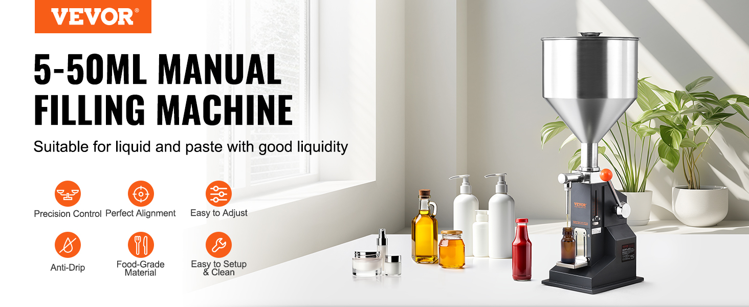 VEVOR manual paste liquid filling machine for 5-50ml, ideal for precision and easy setup in a clean space.