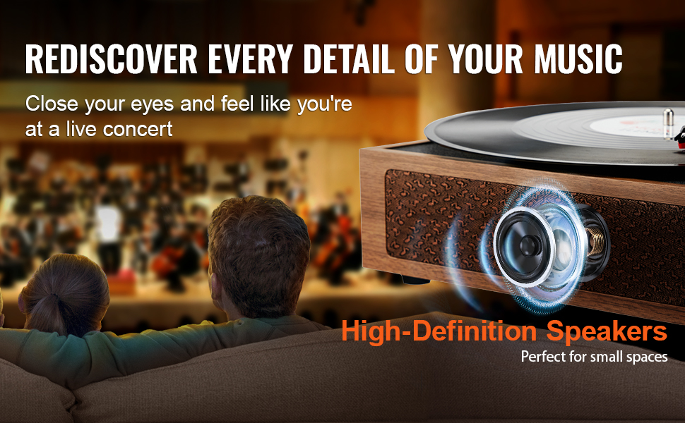 couple enjoying a concert with high-definition speakers from VEVOR vinyl record player.
