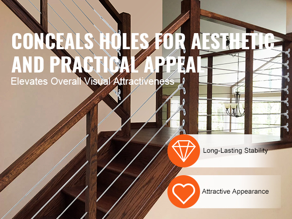 VEVOR stainless steel cable railing kit enhancing a wooden staircase for stability and attractive appearance.