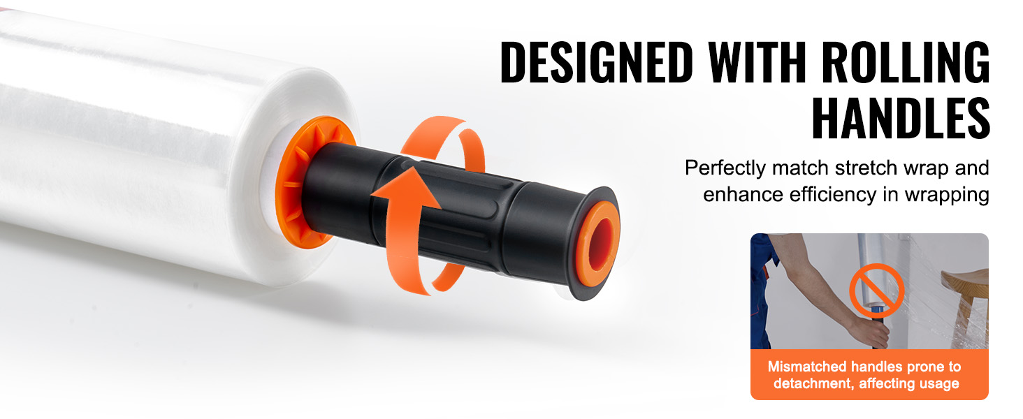VEVOR stretch film with rolling handles for efficient wrapping and perfect stretch wrap fit.