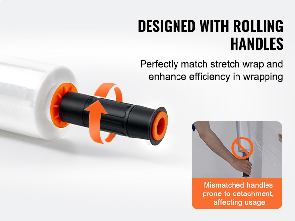 VEVOR stretch film with rolling handles for improved wrapping efficiency.
