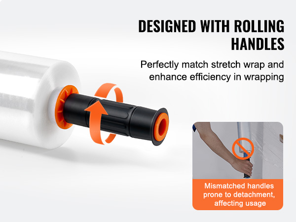 stretch wrap roll with ergonomic rolling handle for enhanced efficiency in packaging, VEVOR stretch film.