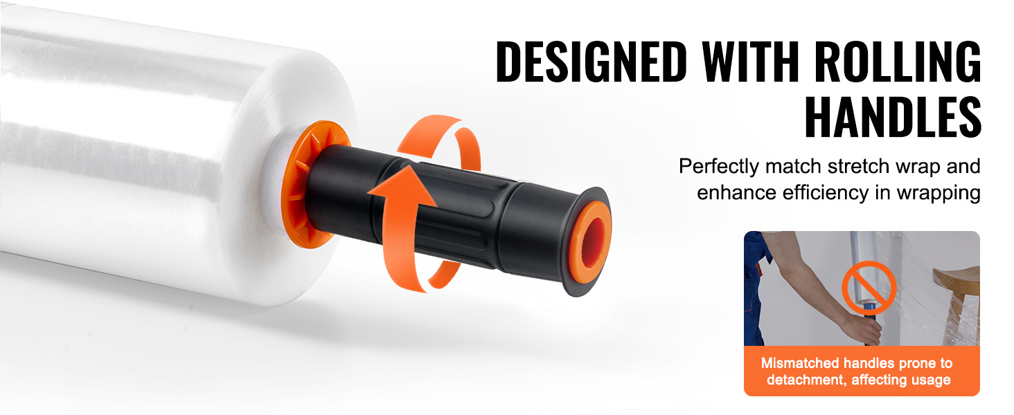 stretch wrap roll with ergonomic rolling handle for enhanced efficiency in packaging, VEVOR stretch film.