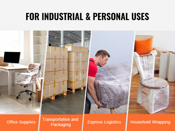 for industrial & personal uses: VEVOR stretch film for office supplies, packaging, logistics, household wrapping.