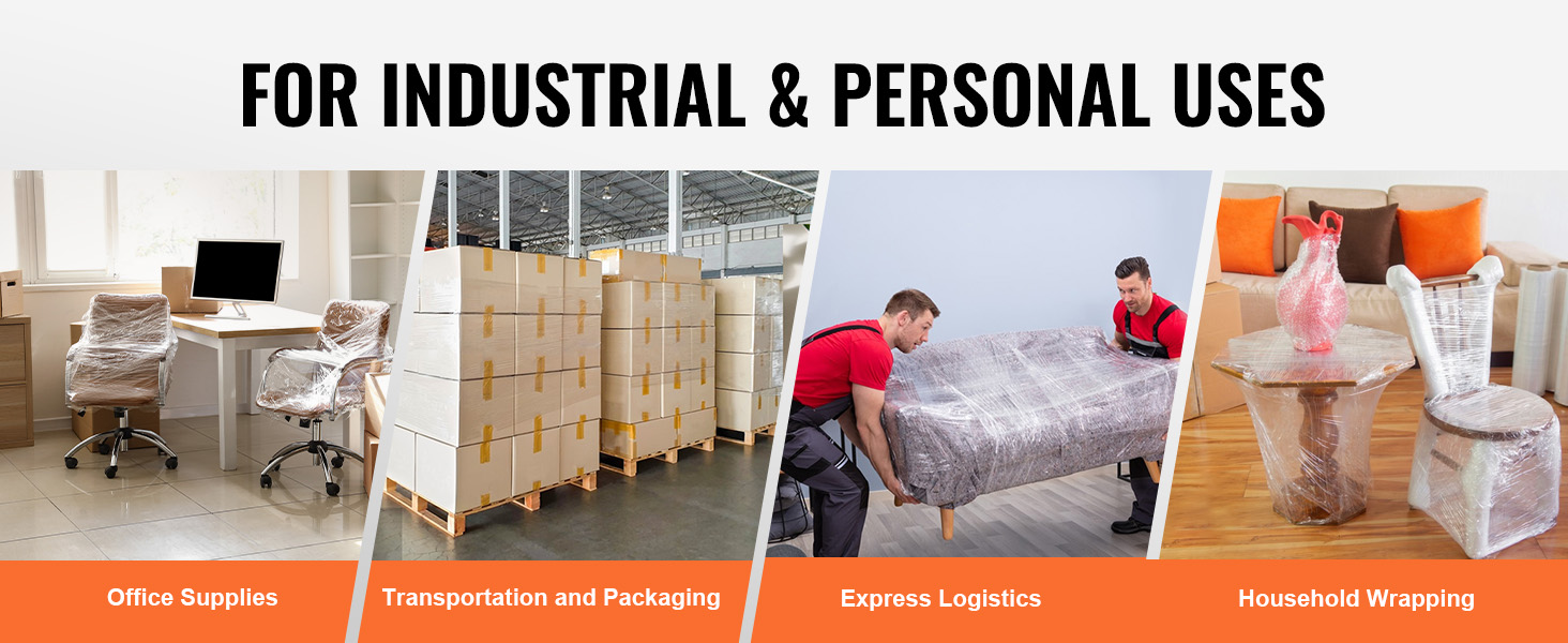 for industrial & personal uses: VEVOR stretch film for office supplies, packaging, logistics, household wrapping.