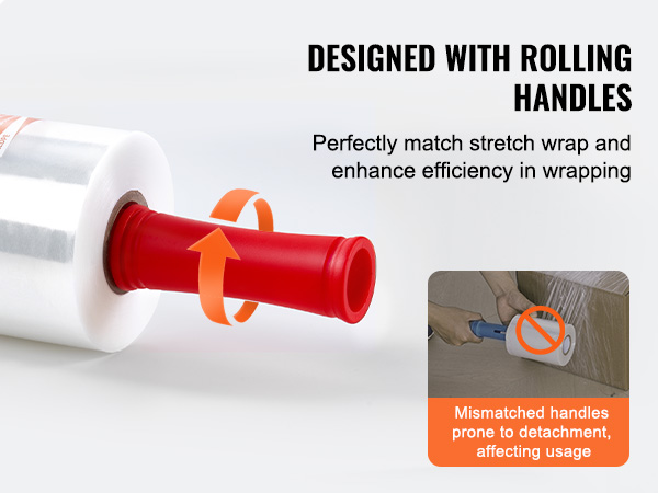 VEVOR stretch film with rolling handles designed for efficient wrapping and improved handle compatibility.