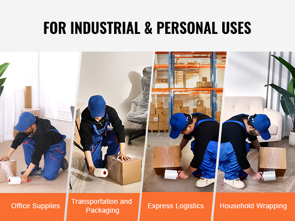 for industrial and personal uses, VEVOR stretch film in office supplies, packaging, logistics, and wrapping.