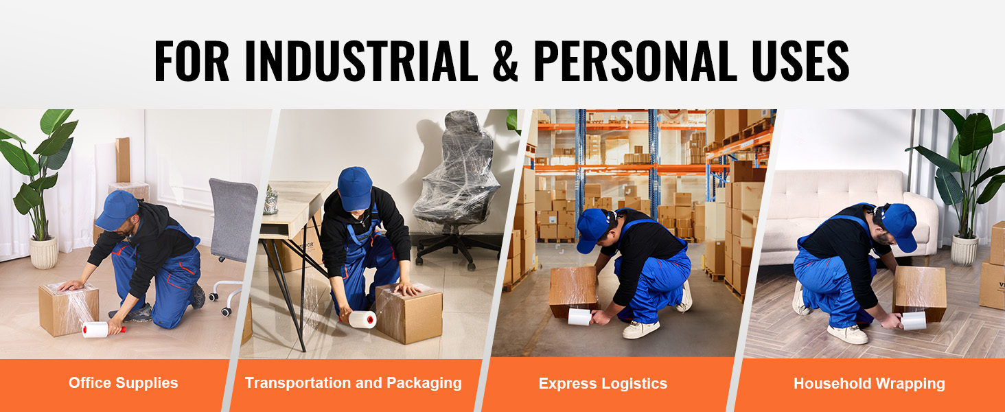 for industrial and personal uses, VEVOR stretch film in office supplies, packaging, logistics, and wrapping.