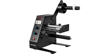VEVOR automatic label dispenser with adjustable knobs and black metal frame.