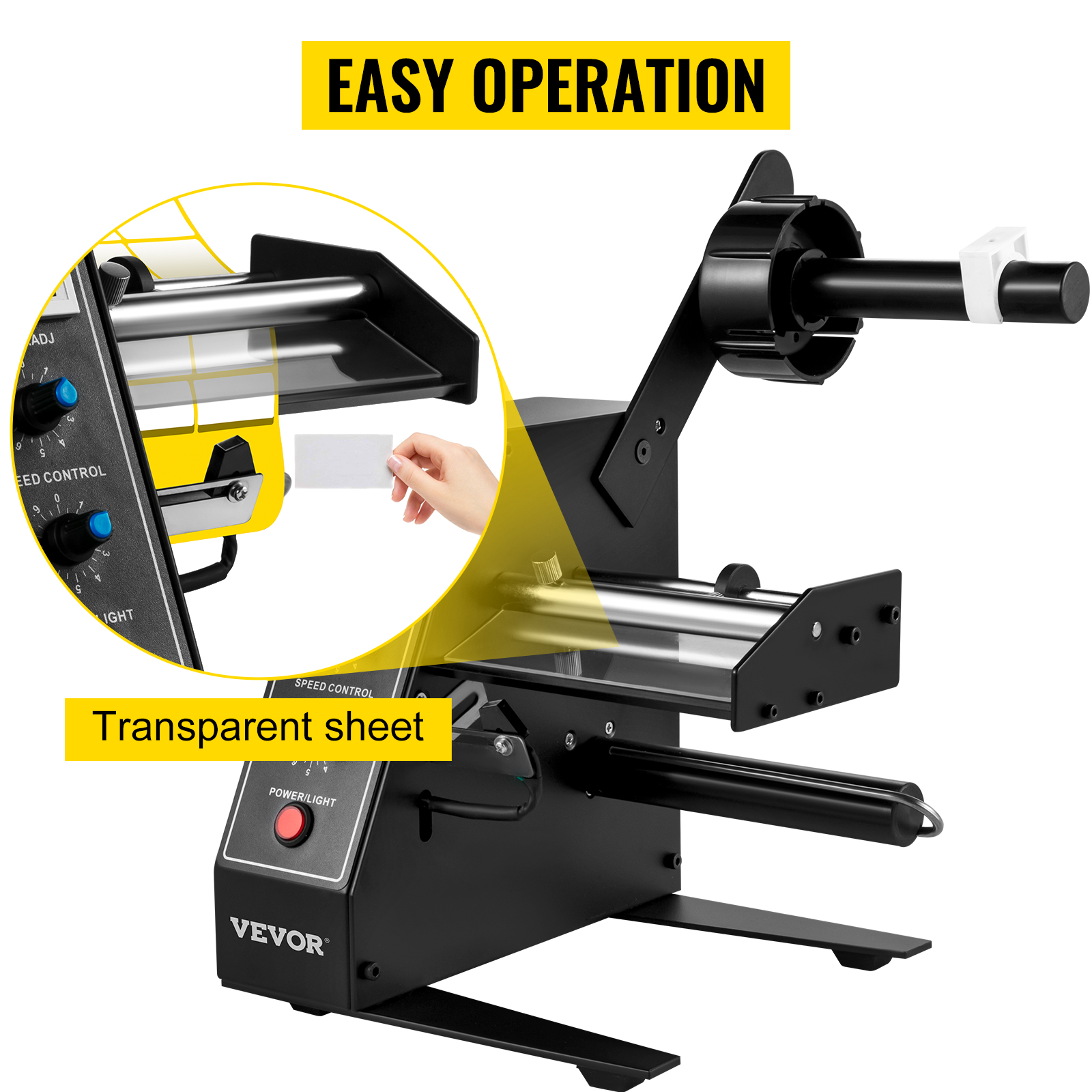 VEVOR automatic label dispenser with easy operation and transparent sheet feature.