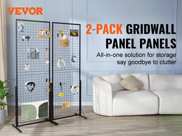 VEVOR 2-pack grid wall panels in a modern living room for versatile storage and organization.