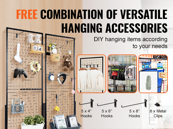 VEVOR grid wall panels with free hanging accessories for versatile diy storage solutions.