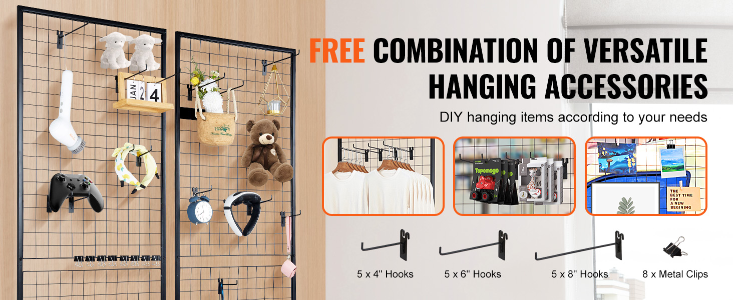 VEVOR grid wall panels with free hanging accessories for versatile diy storage solutions.