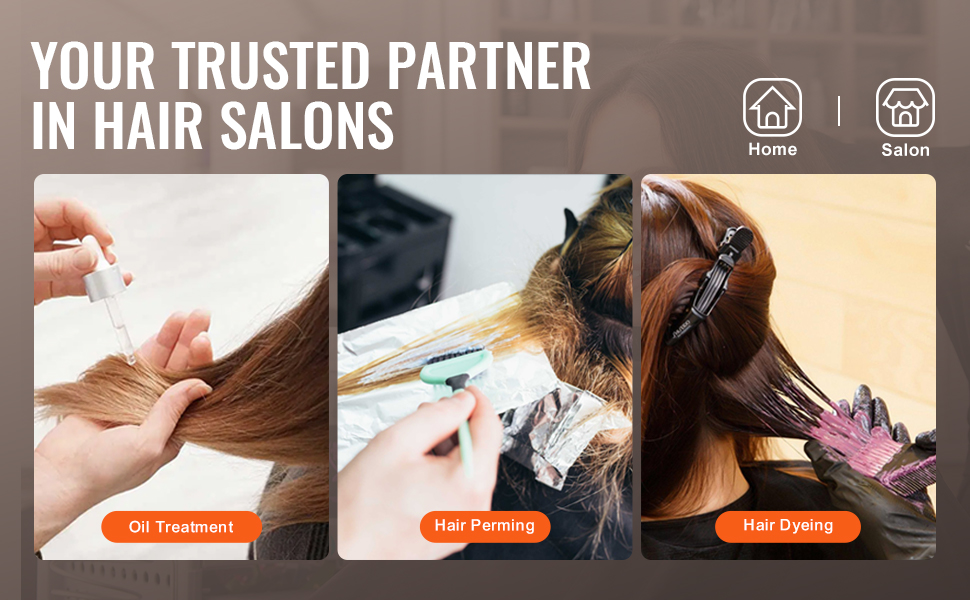 hair treatments: oil treatment, hair perming, hair dyeing with VEVOR ionic hair steamer for salons.