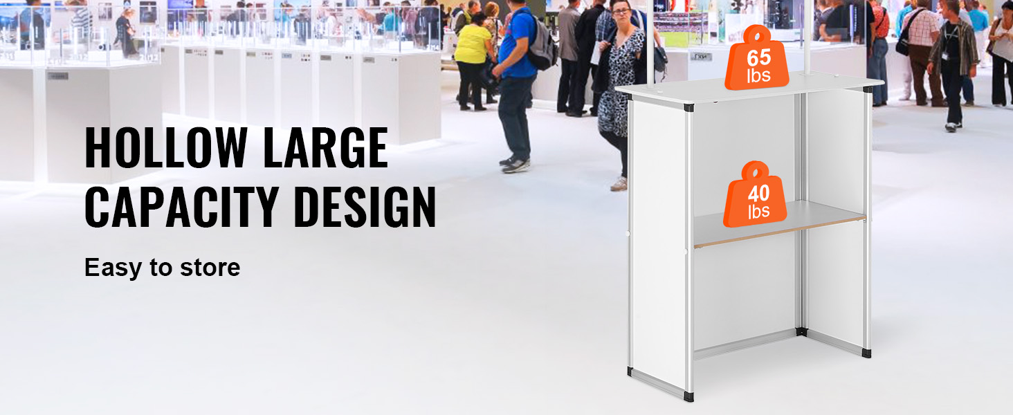 VEVOR promotion counter with hollow large capacity design, supports 65 lbs and 40 lbs, easy to store.