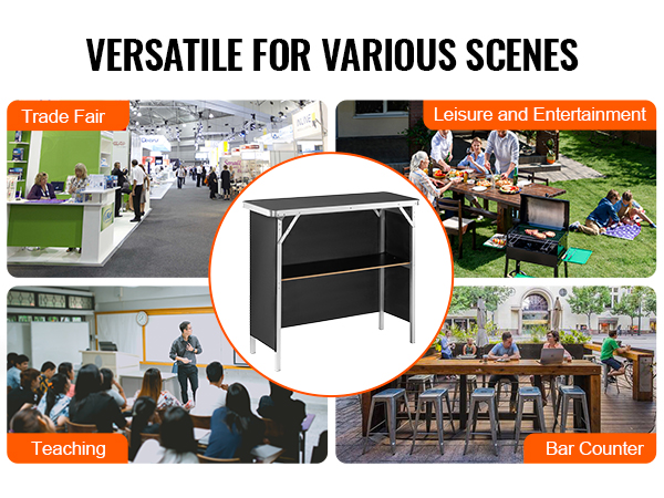 VEVOR portable bar table for versatile scenes like trade fairs, teaching, bar counters, and leisure.