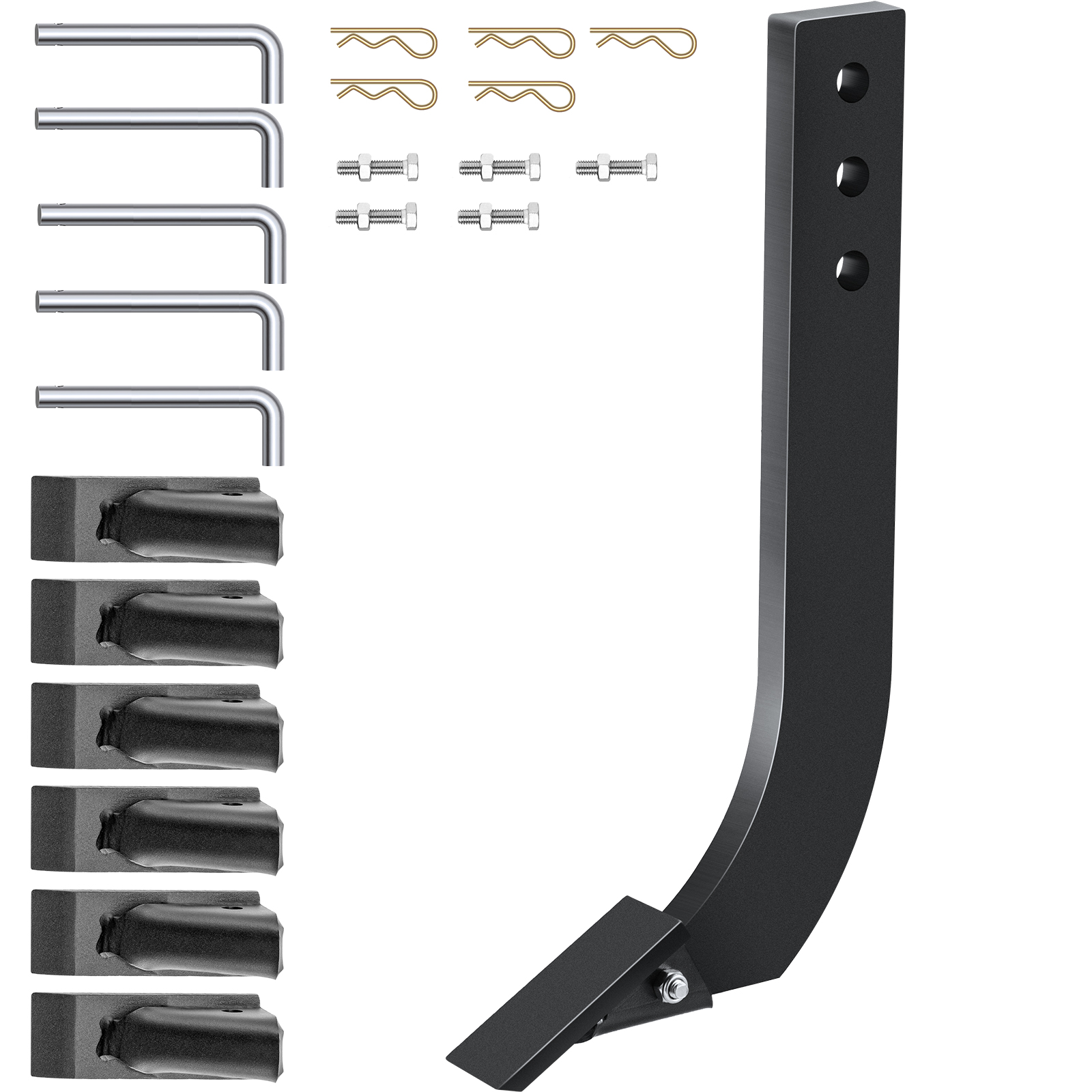 VEVOR box blade shank with bolts, pins, and angled l-shaped steel attachments.