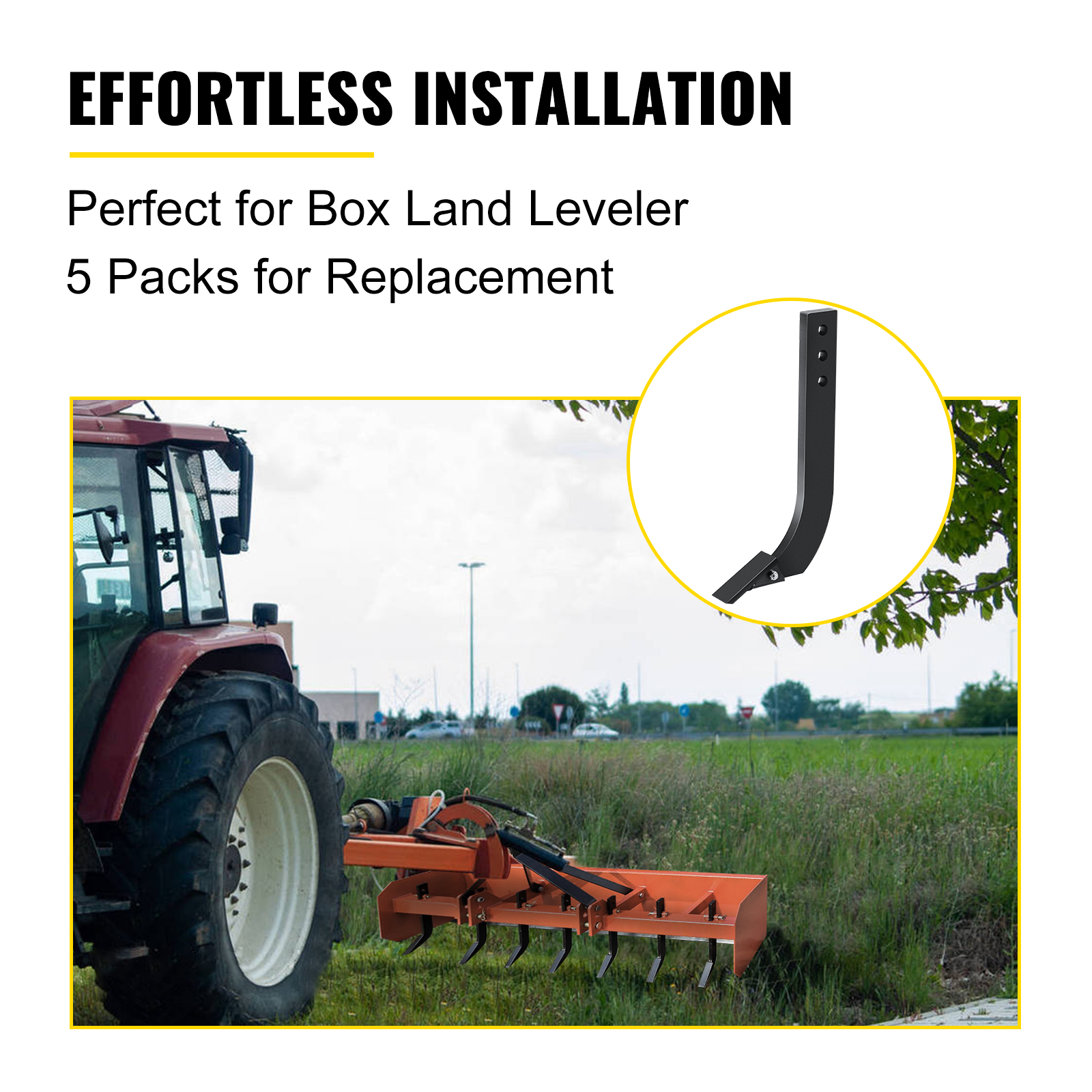 tractor with box blade attachment featuring VEVOR box blade shank for land leveling.