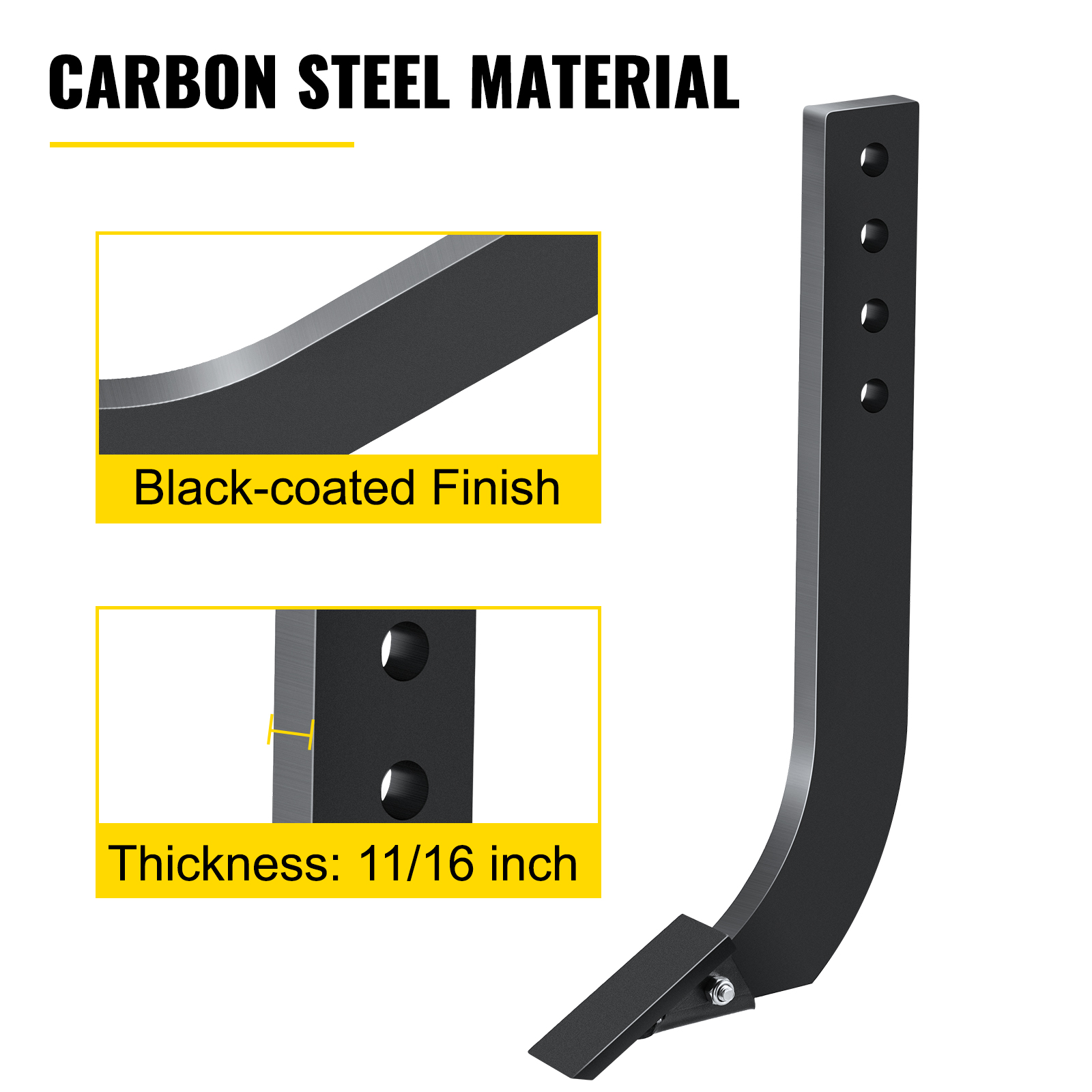 VEVOR box blade shank, black-coated finish, 11/16 inch thick, carbon steel material.