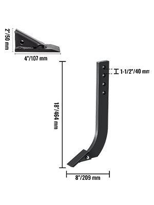 VEVOR kastes asmens kāts ar izmēriem: 18"/484 mm, 8"/209 mm, 4"/107 mm, 2"/51 mm.