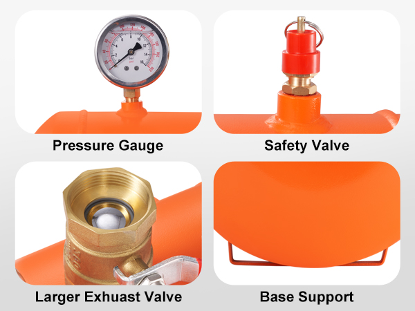 VEVOR tire bead seater features pressure gauge, safety valve, larger exhaust valve, and base support.