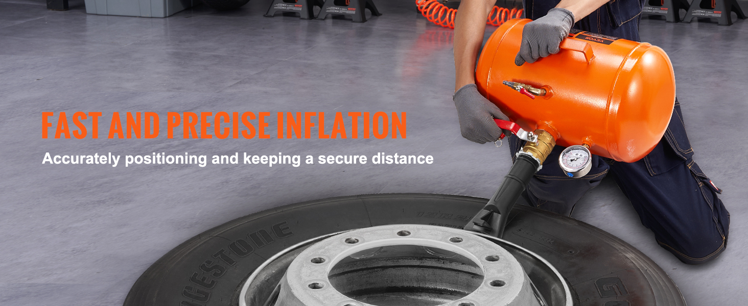 technician using VEVOR tire bead seater to inflate a tire, ensuring precise positioning and safety.