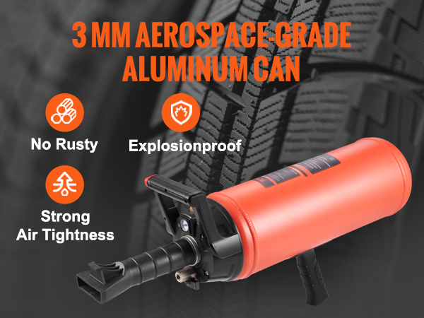VEVOR tire bead seater in 3 mm aerospace-grade aluminum can; no rusty, high-pressure resistant.