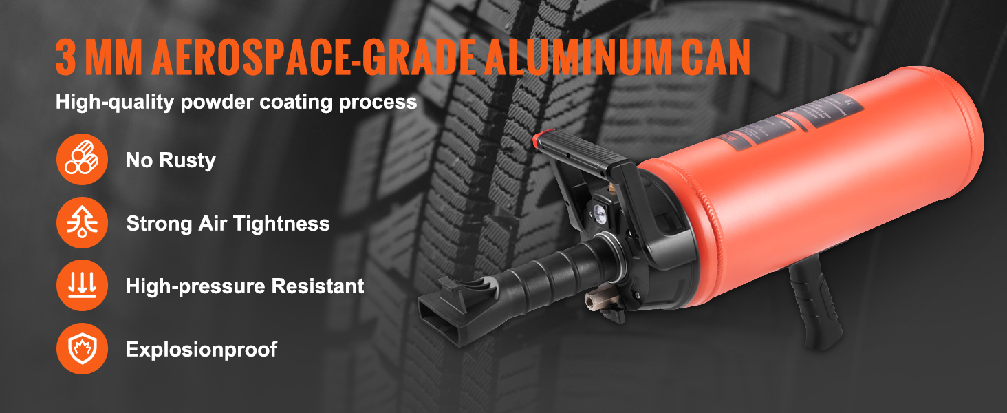 VEVOR tire bead seater in 3 mm aerospace-grade aluminum can; no rusty, high-pressure resistant.