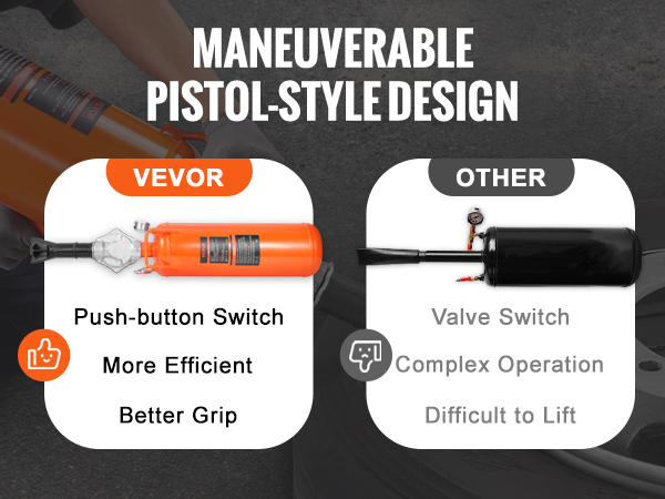 VEVOR tire bead seater with push-button switch and efficient grip vs. other complex valve switch.