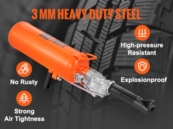 VEVOR tire bead seater with 3mm heavy-duty steel, high-quality powder coating, no rust, explosion-proof.