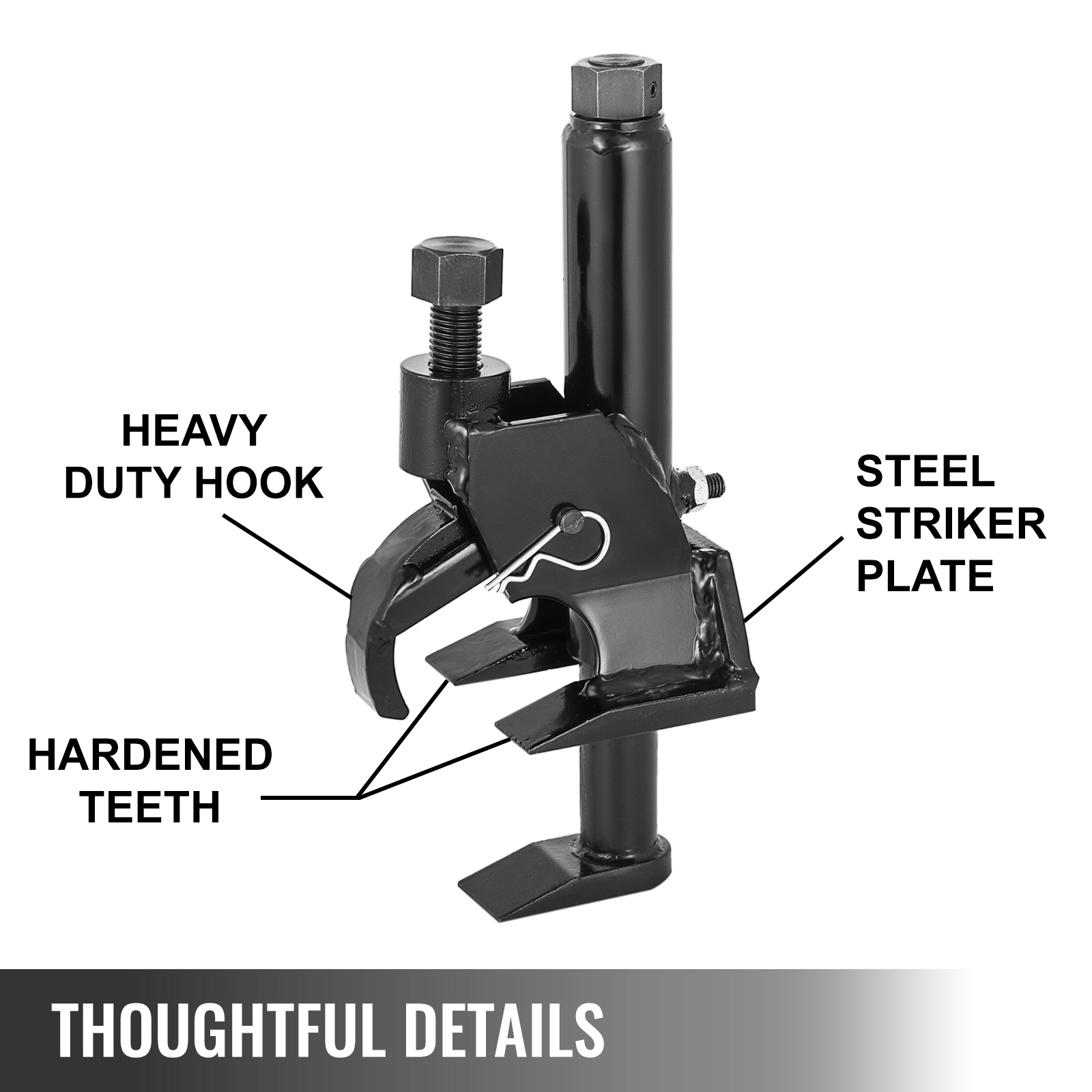 VEVOR manual tire bead breaker with heavy-duty hook, hardened teeth, and steel striker plate.
