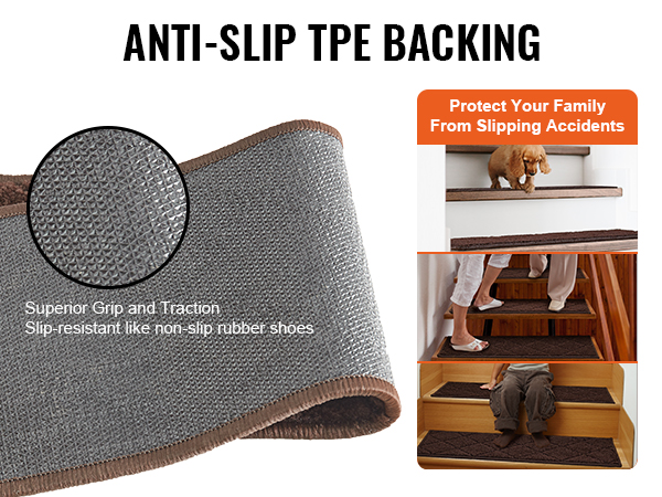 anti-slip tpe backing VEVOR stair treads with superior grip, preventing slipping accidents for family.