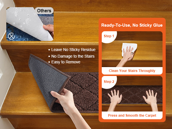 VEVOR stair treads - easy to apply, no sticky residue, no damage, easy to remove, ready-to-use.