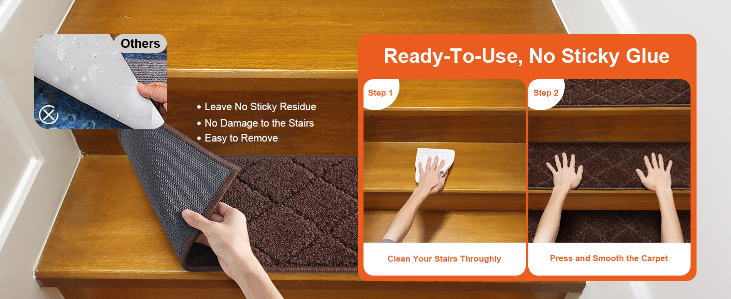 VEVOR stair treads - easy to apply, no sticky residue, no damage, easy to remove, ready-to-use.