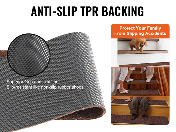 anti-slip tpr backing with VEVOR stair treads ensures superior grip, protecting your family from slips.