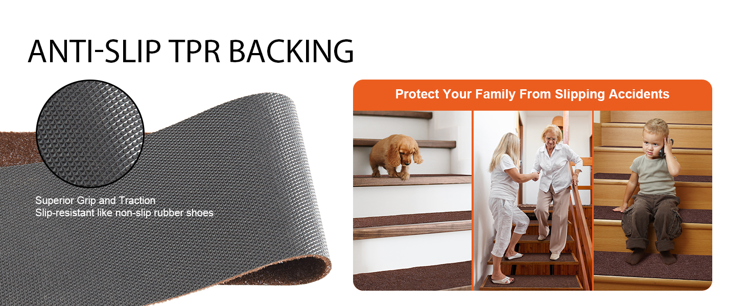 anti-slip tpr backing with VEVOR stair treads ensures superior grip, protecting your family from slips.