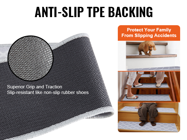 anti-slip tpe backing on VEVOR stair treads ensures superior grip to prevent family slipping accidents.