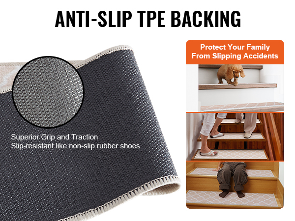 VEVOR stair treads with anti-slip tpe backing for superior grip and family safety on stairs.