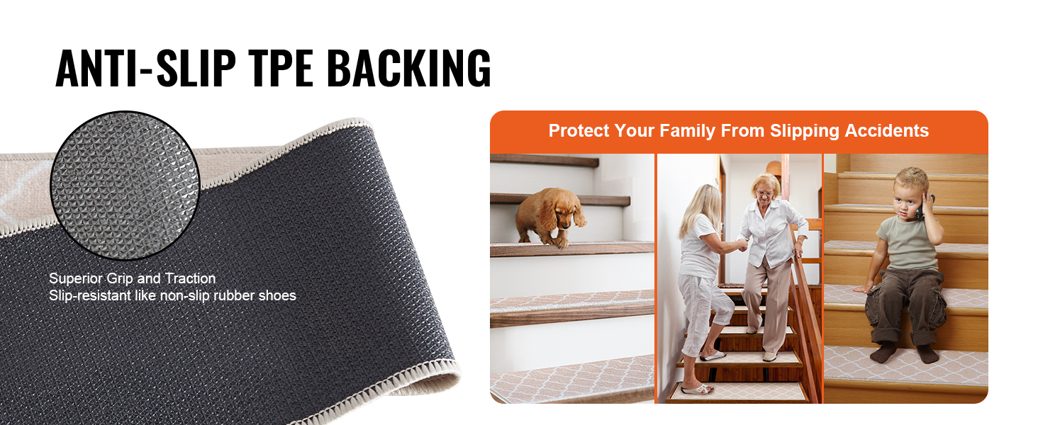 VEVOR stair treads with anti-slip tpe backing for superior grip and family safety on stairs.