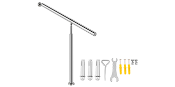 VEVOR stainless steel stair handrail with installation tools and anchors.