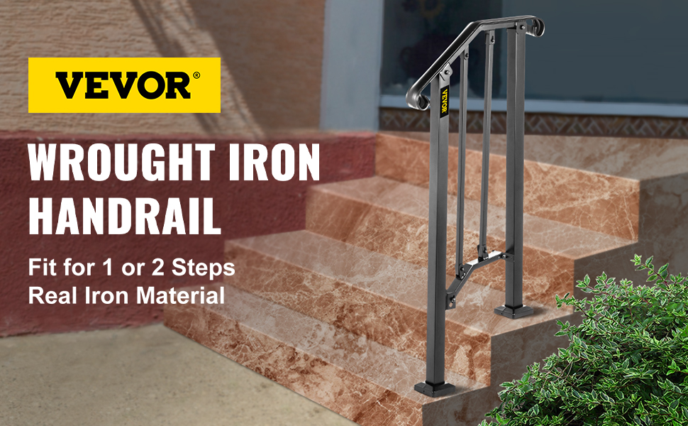 VEVOR outdoor handrails: wrought iron handrail for 1 or 2 steps on marble stairs.