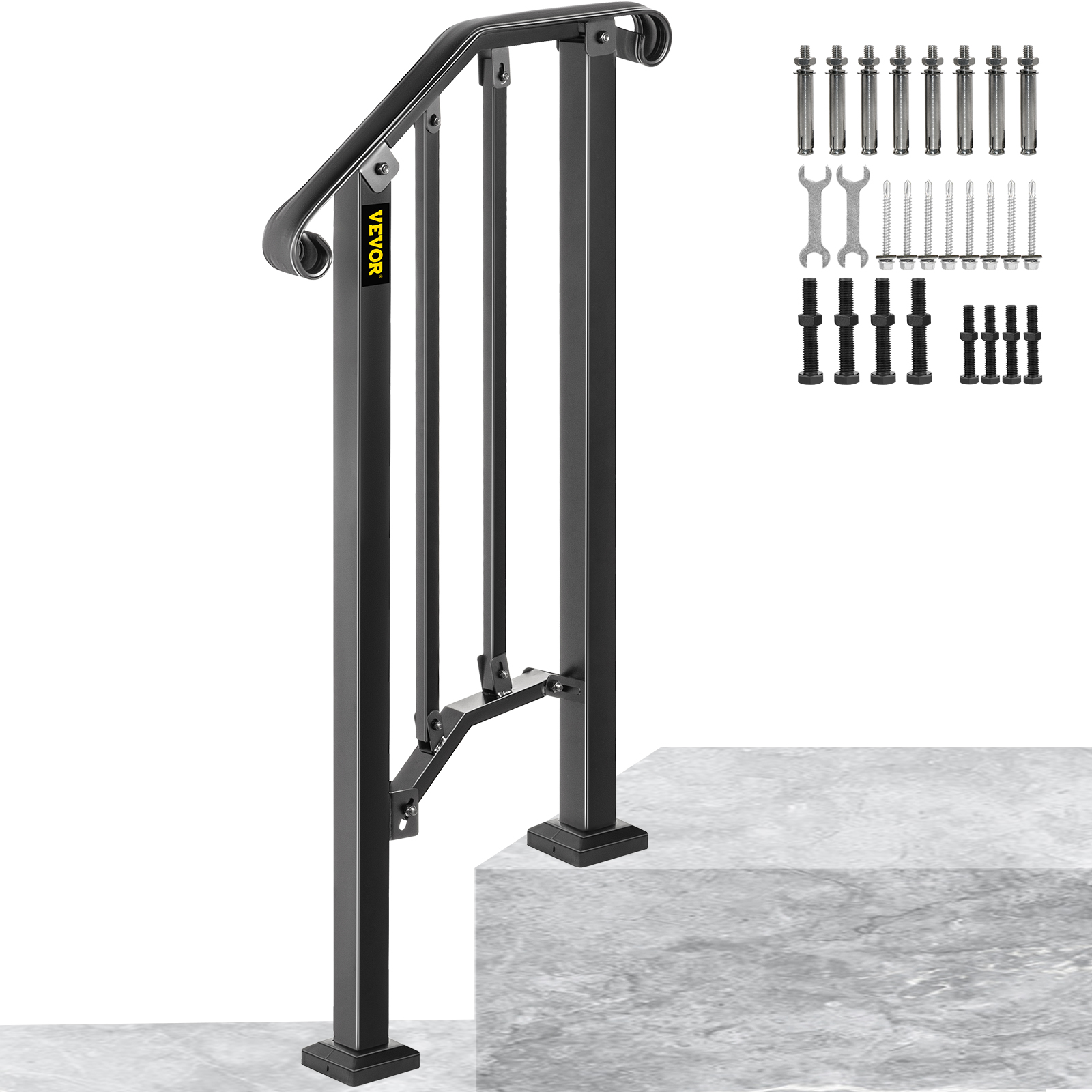 VEVOR outdoor handrails with hardware for steps installation.