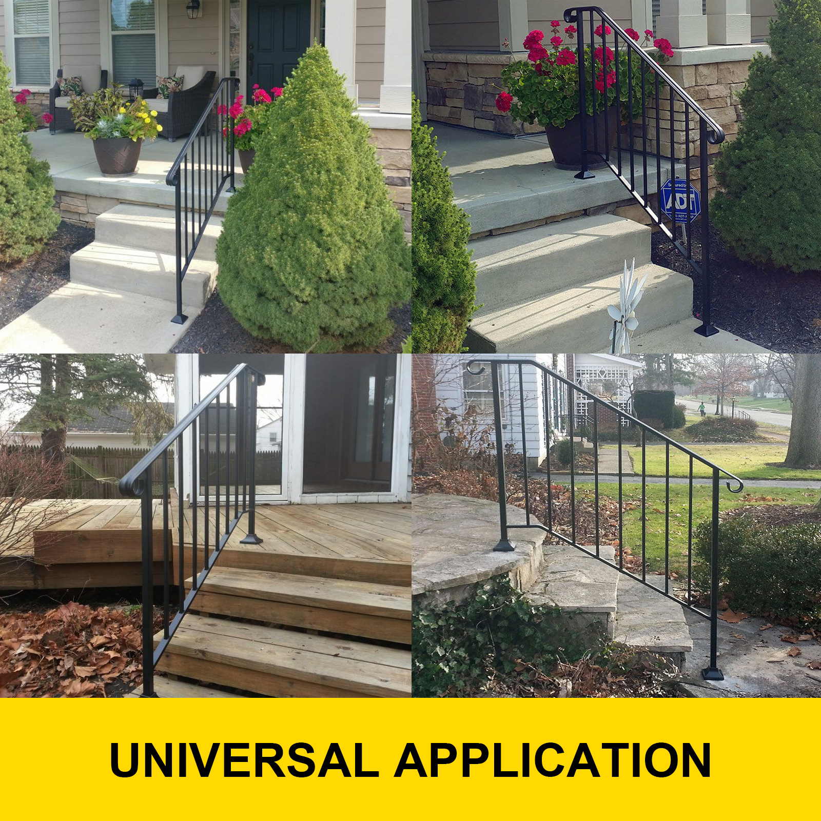 VEVOR outdoor handrails in various installations showcasing versatility.