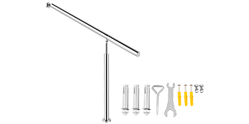 VEVOR stainless steel step handrail with installation kit including screws and wrench.